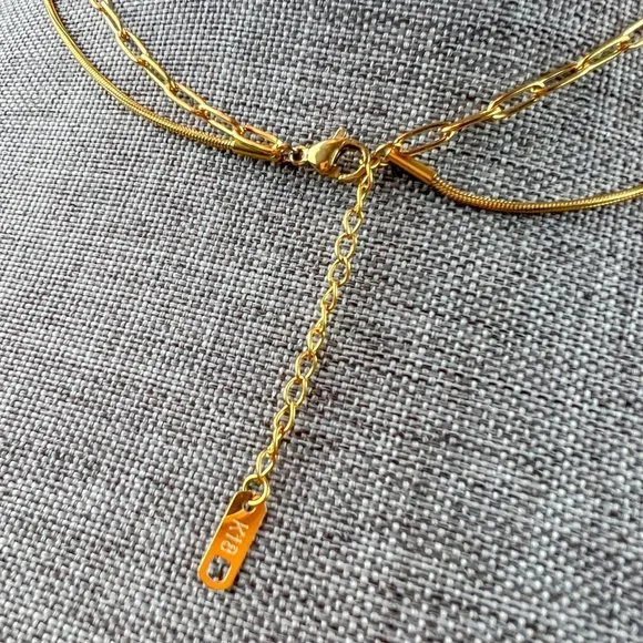 Double Layered 18k Gold Plated Necklace Chain Choker Layered Necklace Gold - Picture 5 of 10
